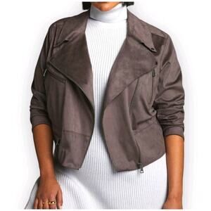 Anthropologie Hutch Moto Jacket Small Brown Faux Suede Crop Chic Coastal Cowgirl